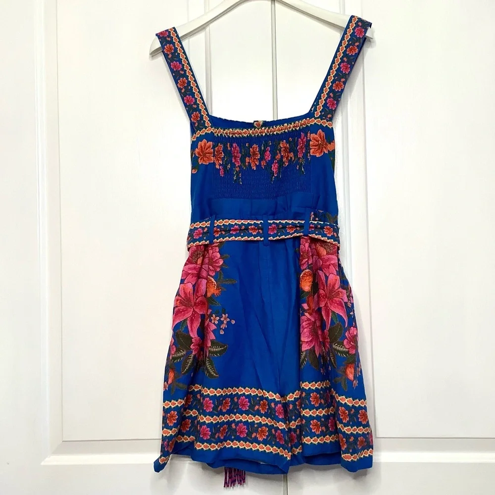 FARM RIO Blue Summer Fruit Scarf Romper
 FloraL Square Neck Wide Straps Beading - Picture 13 of 16